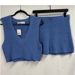 Free People Beach Marsha Blue Knit Crop Top and Skirt Set - Size S